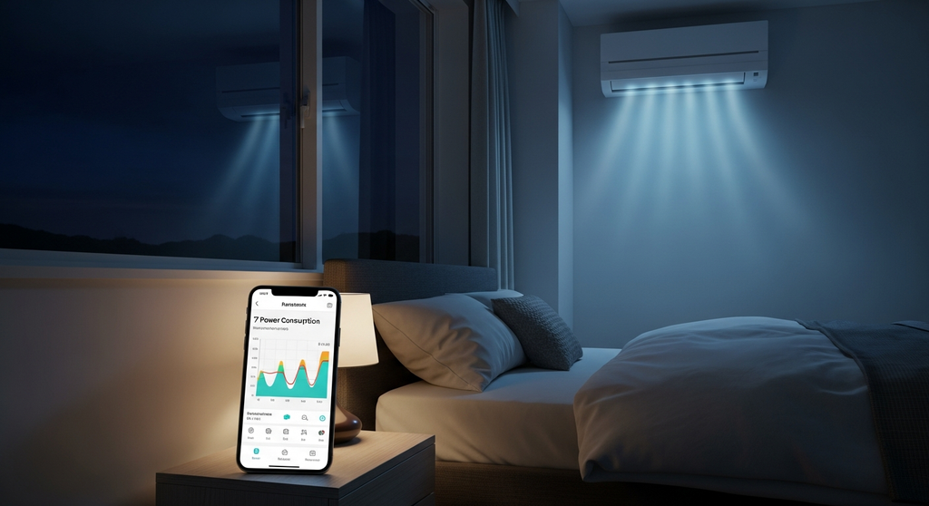 最新エアコンが稼働する静かな寝室
