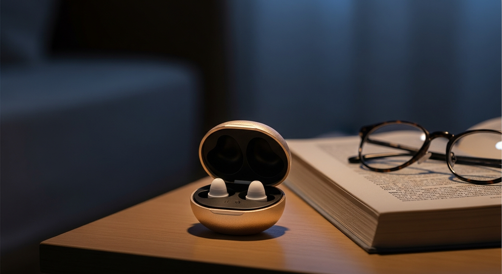 枕元に置かれたOzlo Sleepbudsのケース