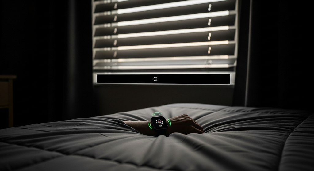 就寝前にスマートウォッチで設定を確認するイメージ