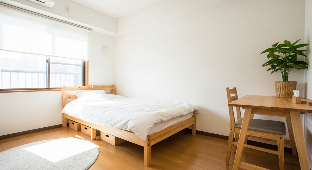 新築の部屋に設置されたマットレス