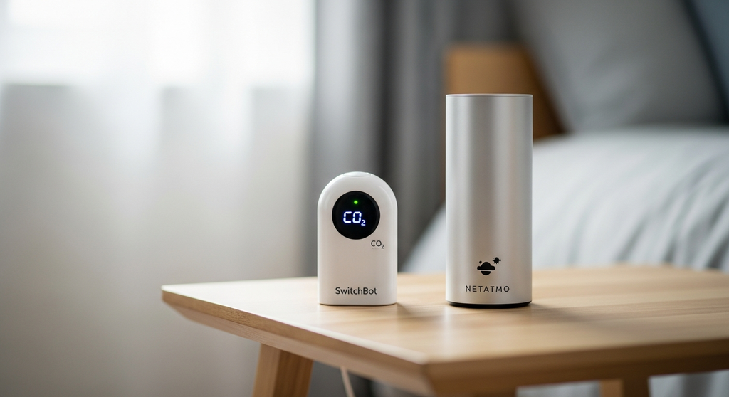 信頼できるNDIR方式のCO2センサー（SwitchBotとNetatmo）が並ぶ様子